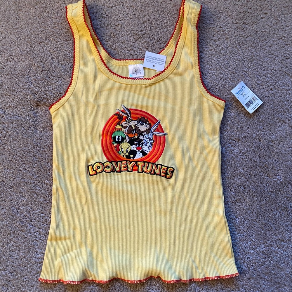 Looney Tunes Yellow Cropped Tank Top Size Small